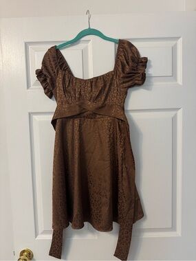 Francesca's Collections Brown Puff-Sleeve Mini Dress